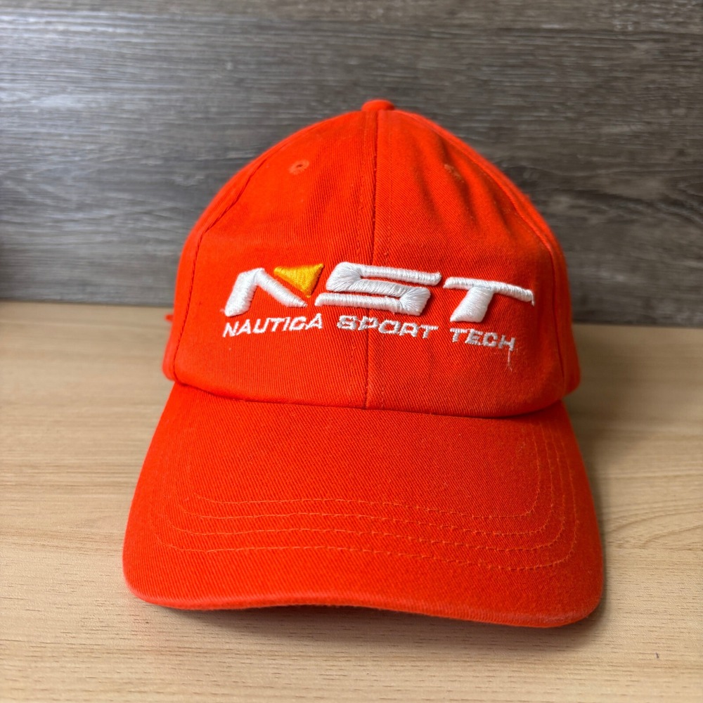 Nautica Hat Cap Strap Back Orange Sailing Sail Boating NST Sport Tech Adjustable